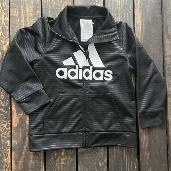 Adidas Big 3 Stripes Logo Black White Full Zip Sweatshirt Jacket Kids - Picture 1 of 5